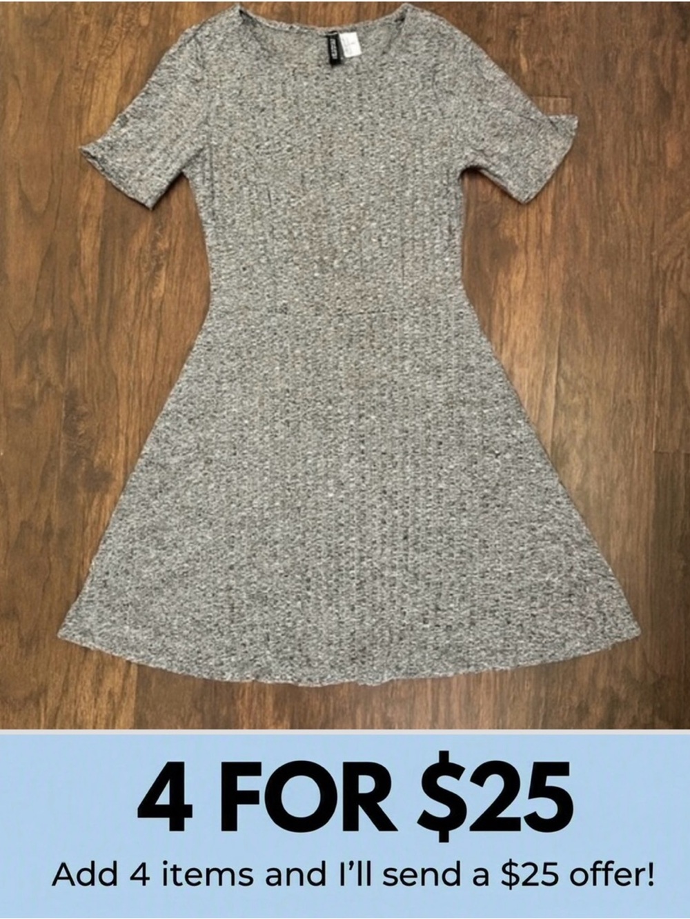 H&M Divided Gray Textured Knit Mini Dress Size 2.